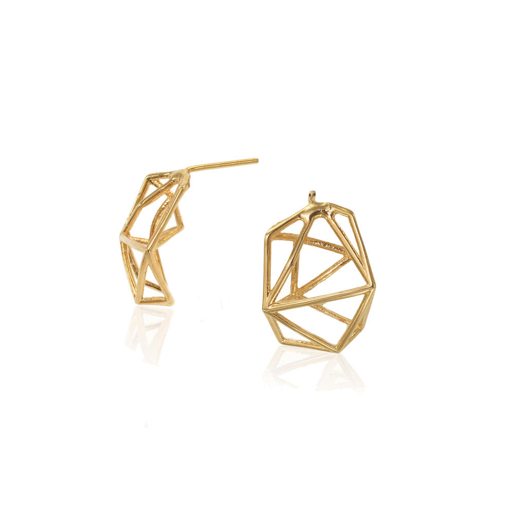 Geometric Stud Earrings, 14 Karat Yellow Gold Geometric Stud Earrings, Geometric Earrings, Minimalist Earrings