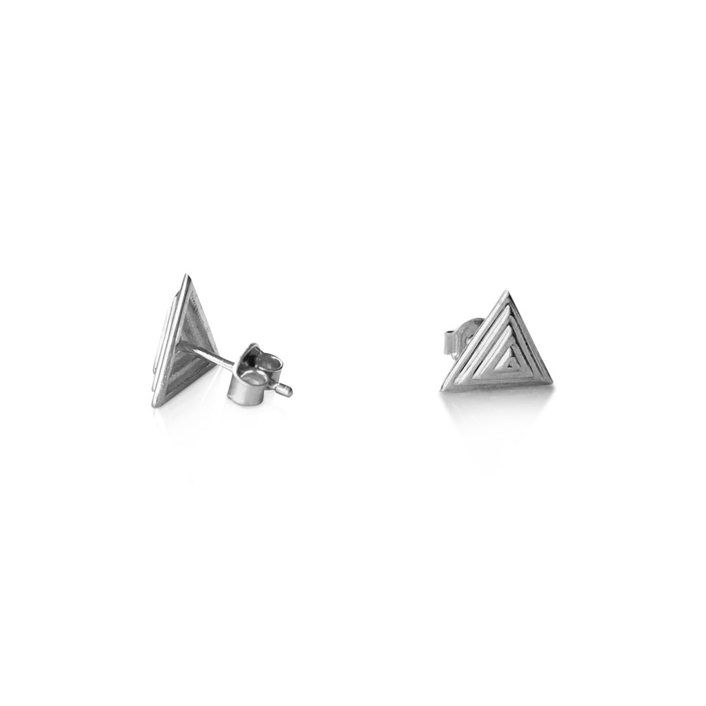 Pyramid stud earrings, 14K white gold pyramid stud earrings, triangle earrings, Stud earrings