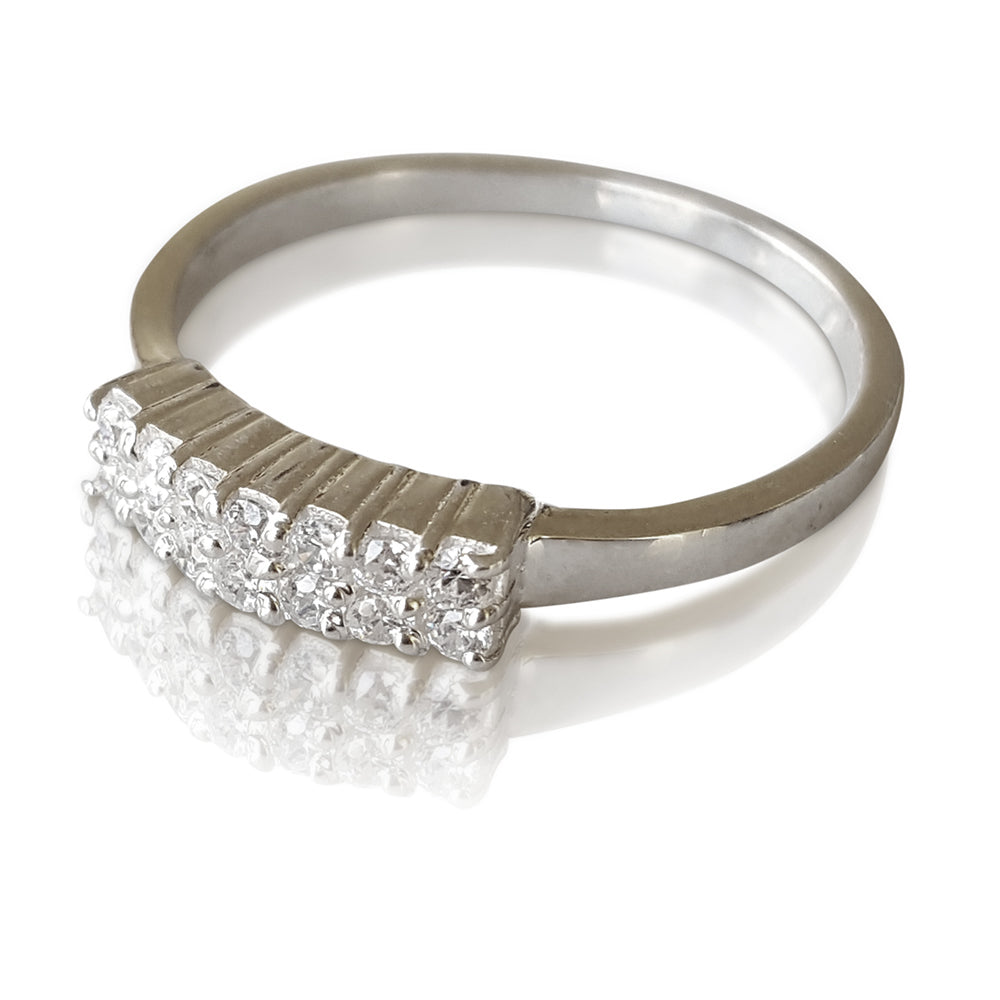 White Diamond Two Row Wedding Band, DOUBLE ROW diamond  ENGAGEMENT RING, two row diamond engagement ring,  