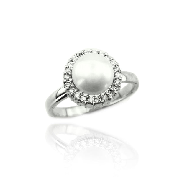 Pearl Halo Diamond Ring in White Gold (0.28 ct. tw.) – Osnat Har Noy Jewelry