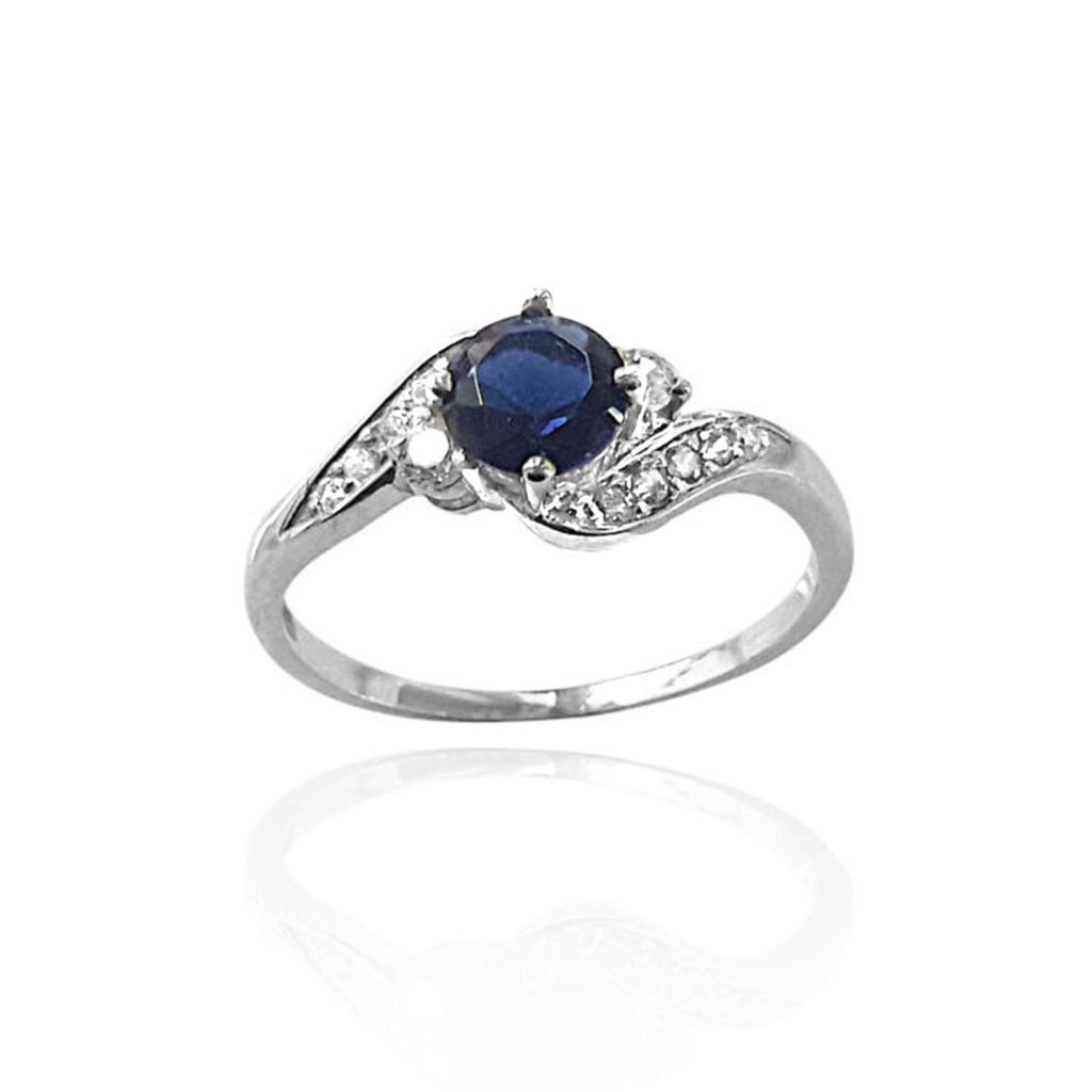 Round Sapphire and Diamond Ring in White Gold, Vintage Inspired Diamond and Sapphire Ring, Curvy Diamond and Sapphire Engagement Ring, sapphire diamond ring, sapphire vintage ring, sapphire and diamond engagement band, matching engagement ring