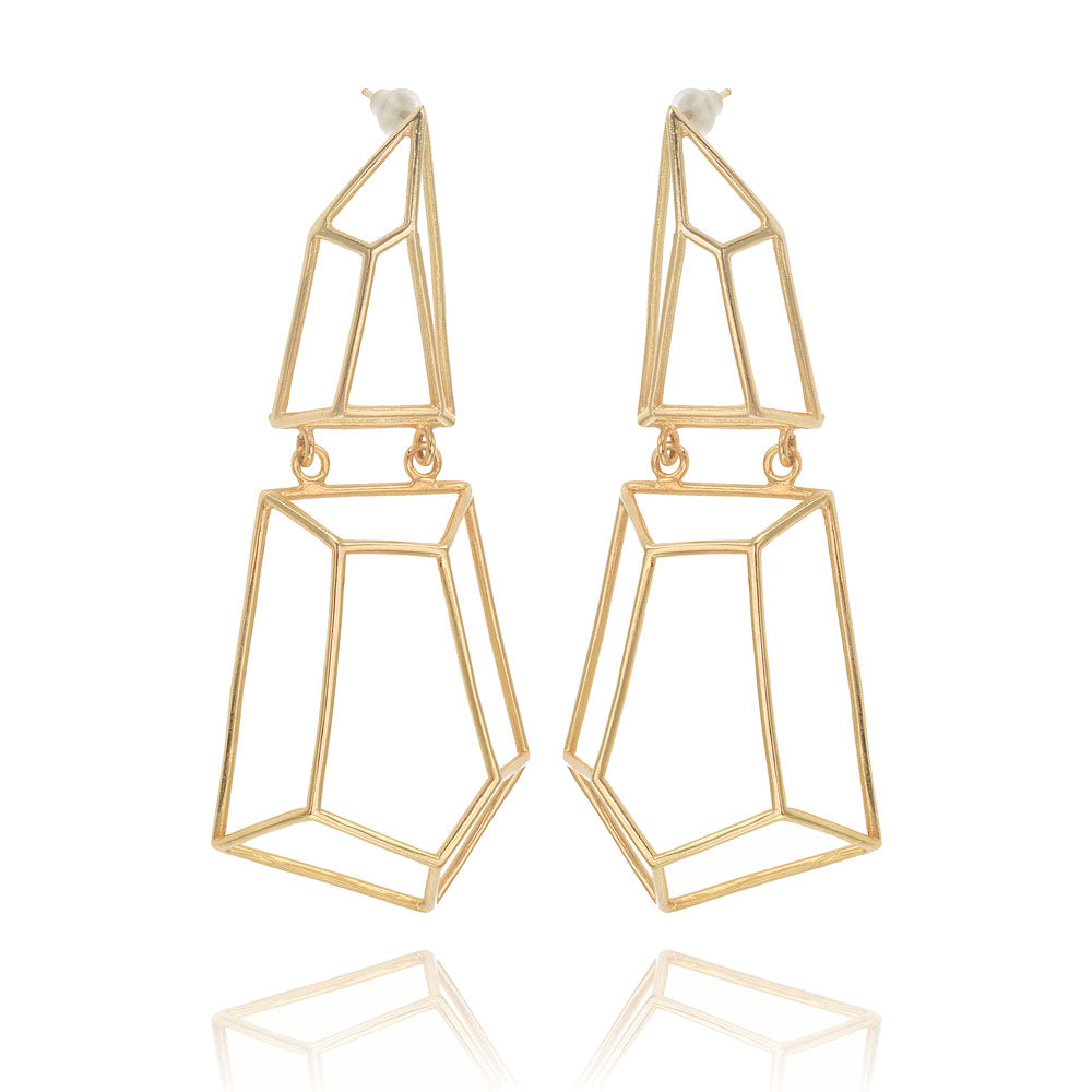 14K geometric  earrings,  geometric gold earrings, LONG GOLD EARRINGS, long geometric earrings, fine jewelry
