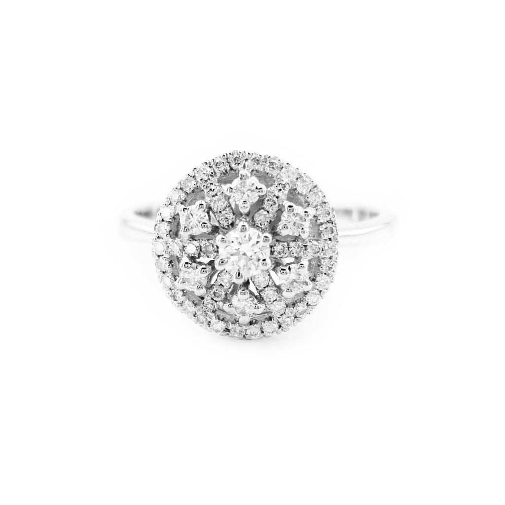 Round Halo Engagement Ring in 14k White Gold, Cluster Floral Ring, Starburst Floral Diamond Halo Engagement Ring (0.49 ct. tw.)
