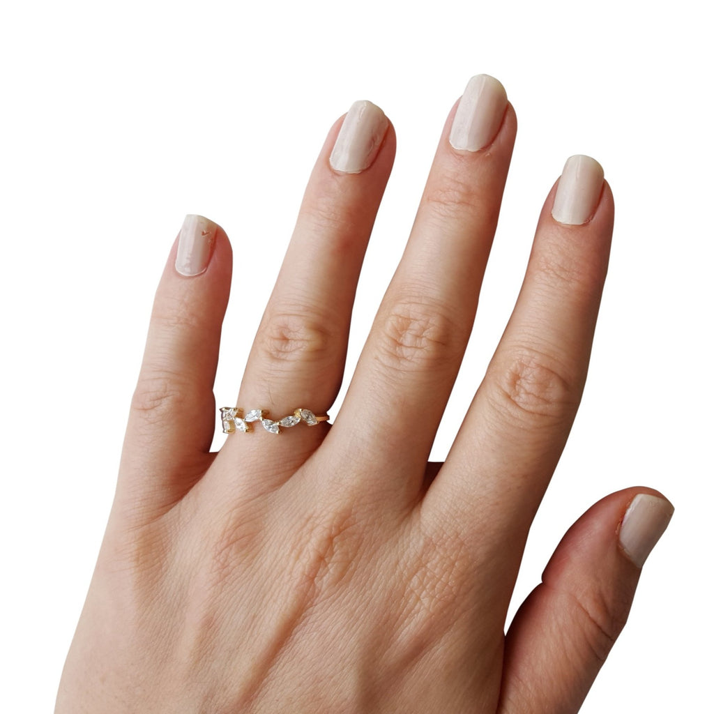 Diamond Eight Stone Ring in 14K White Gold, Marquise-cut Diamond Band, Diamond Anniversary band, Diamond Engagement Ring (1.1 ct. tw.