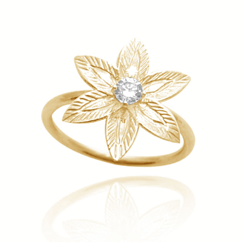 Diamond Flower Engagement Ring in 14K yellow gold, flower engagement ring