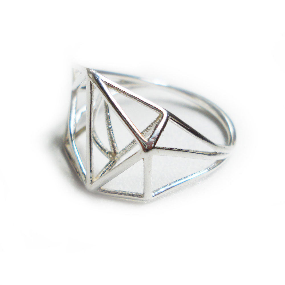 geometric silver ring, geometric jewelry, polygon silver ring, designer ring, triangle ring, hexagon ring, triangle ring, geo silver ring, geometric structure ring, for her