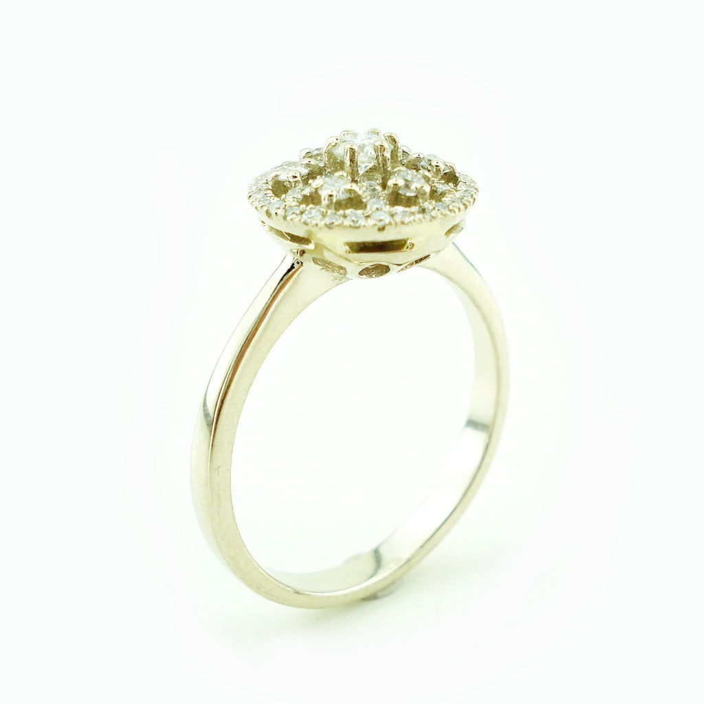 Halo Round Diamond Cluster Ring, Unique Engagement Ring, Cluster Floral Ring, Bridal Ring, Diamond Ring, Diamond Cluster