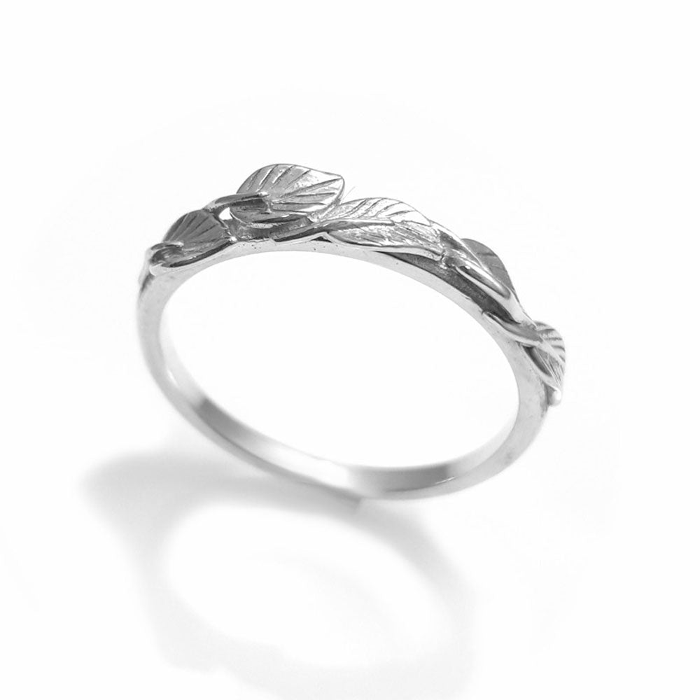 Leaves Matching wedding band in 14K white gold, wedding band, 18k leaf ring, vine ring, wedding ring