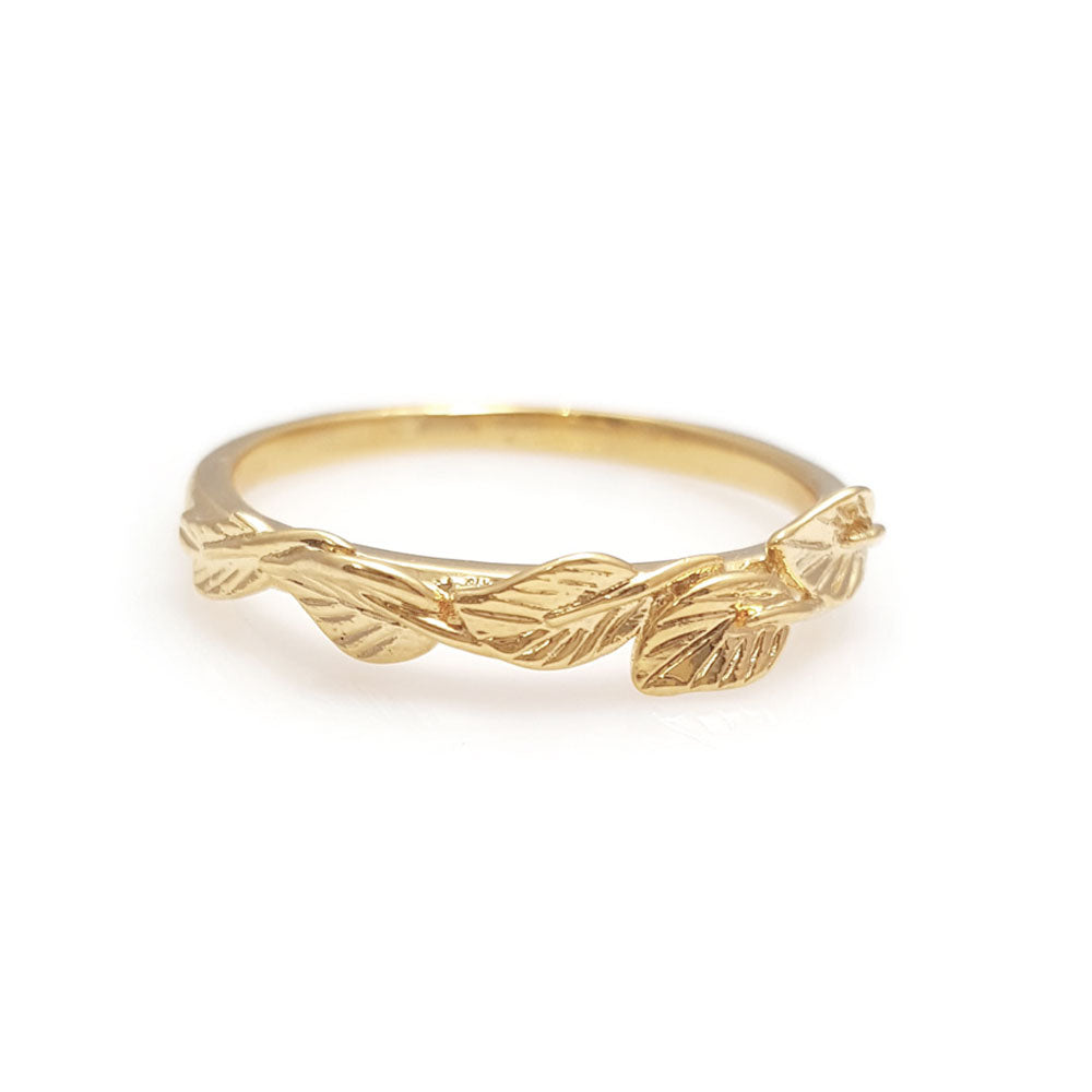 Leaves matching wedding band in 14 Karat Yellow Gold, leaf ring, vine ring, matching wedding band, wedding band