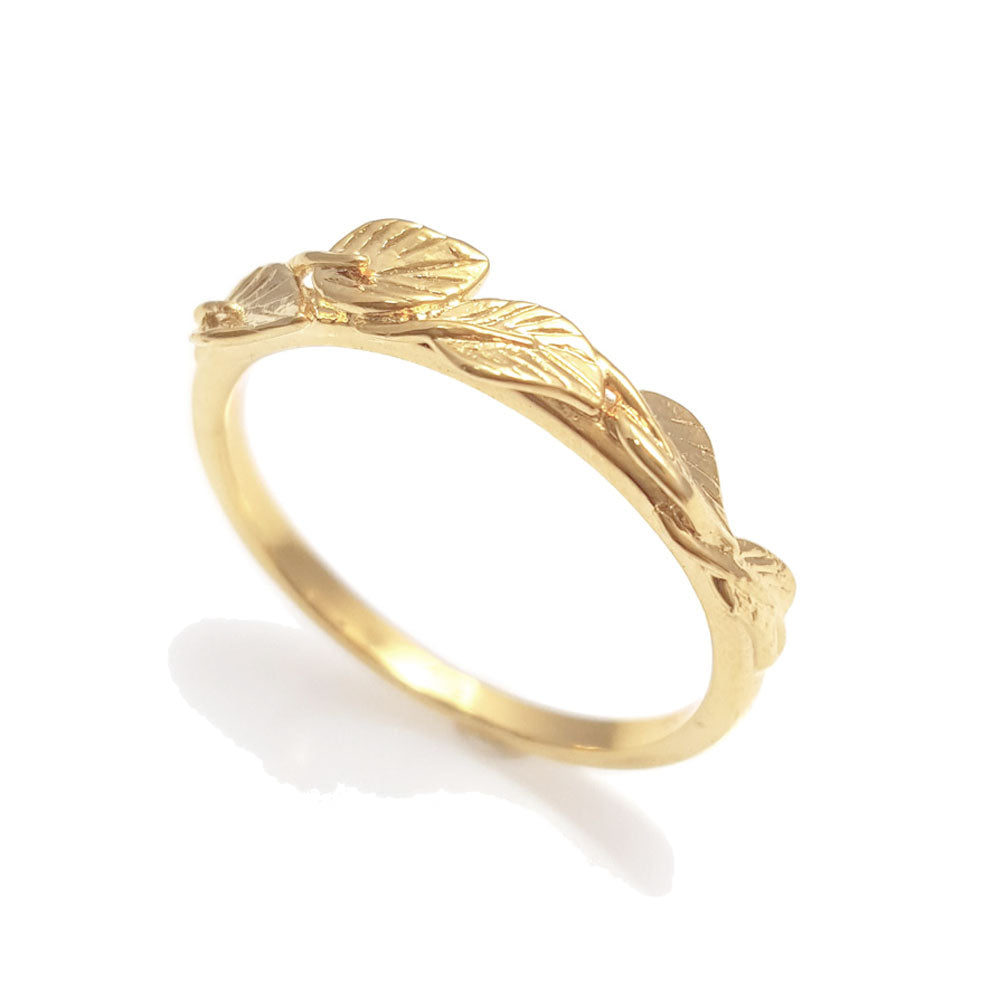 Leaves matching wedding band in 14 Karat Yellow Gold, leaf ring, vine ring, matching wedding band, wedding ring