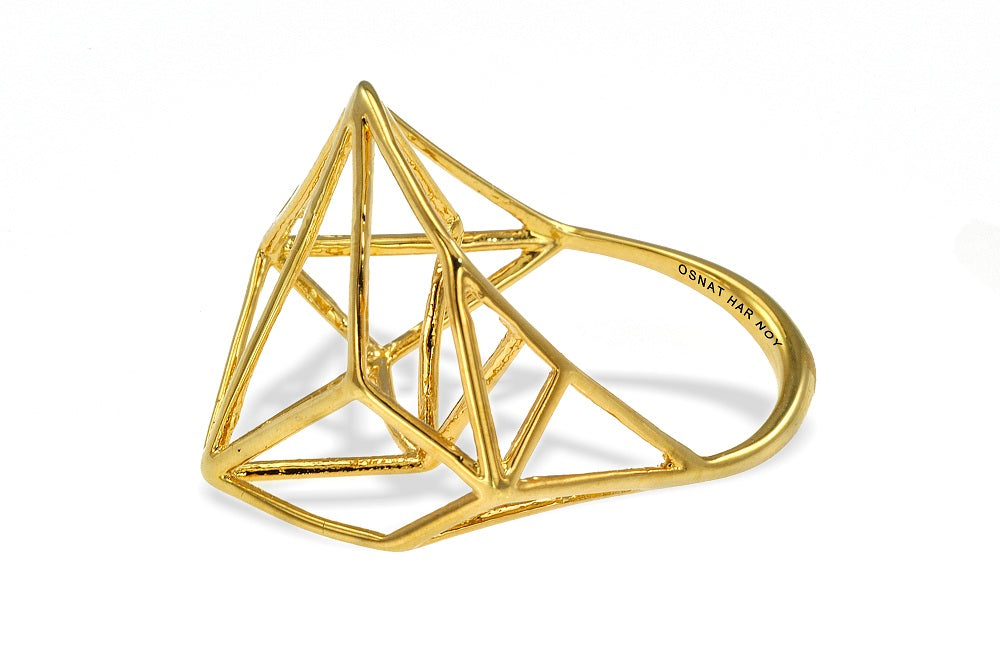 Osnat Har Noy Jewelry, 3D geometric ring, architecture ring, geometric ring, minimalist gold ring, geometric ring, wire ring, designer ring