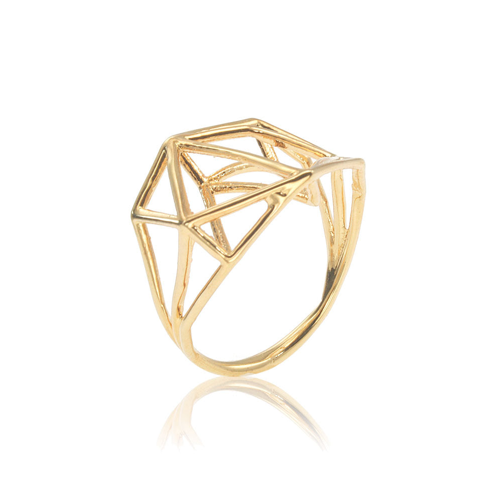 14 Karat Geometric Ring, 3D Ring in 14K Gold, Architecture Structure Ring, 14K Gold Ring, Unique Engagement Ring, Solid gold ring