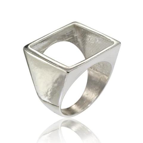 Chunky Square Sterling Silver Plated Ring - Adjustable Open Band Ring, Silver