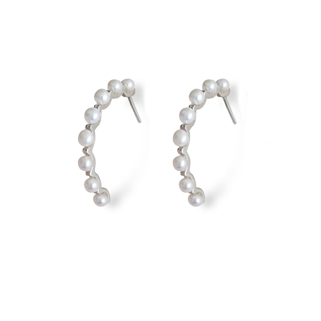 Pearl hoops, pearl bridal earring, pearl silver earrings, fresh water pearl earrings, pearl jewelry for her