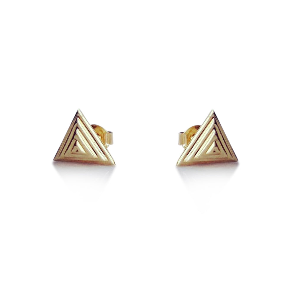 Pyramid stud earrings, 14K yellow gold pyramid stud earrings, triangle earrings