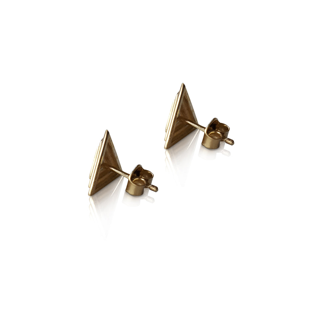 Pyramid stud earrings, 14K yellow gold pyramid stud earrings, triangle earrings, solid gold stud earrings