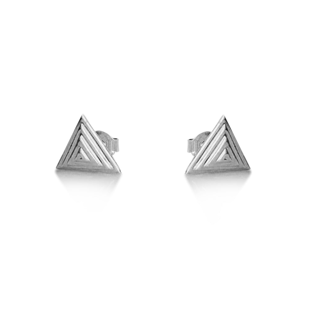 Pyramid stud earrings, 14K white gold pyramid stud earrings, triangle earrings