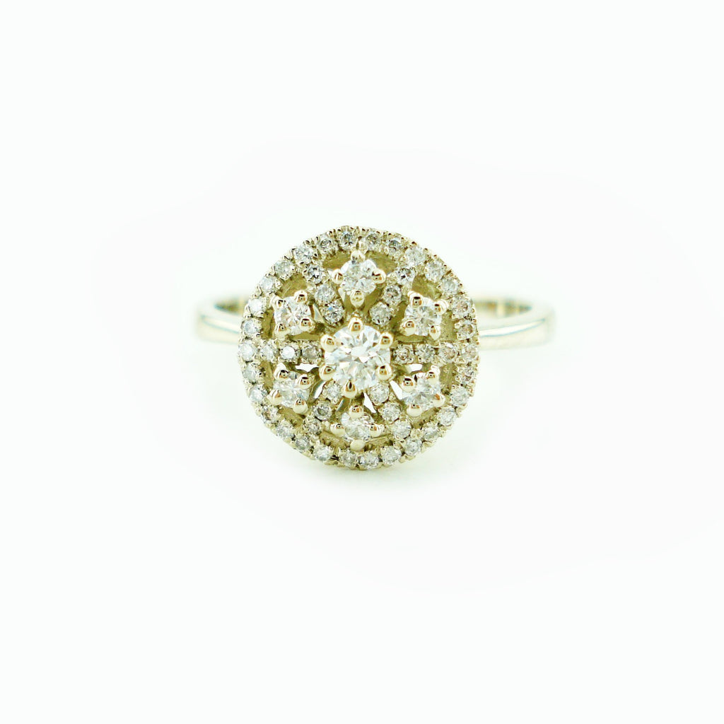 Round Diamond Cluster Ring, Unique Engagement Ring, Cluster Floral Ring, Bridal Ring, Diamond Ring, Floral Cluster