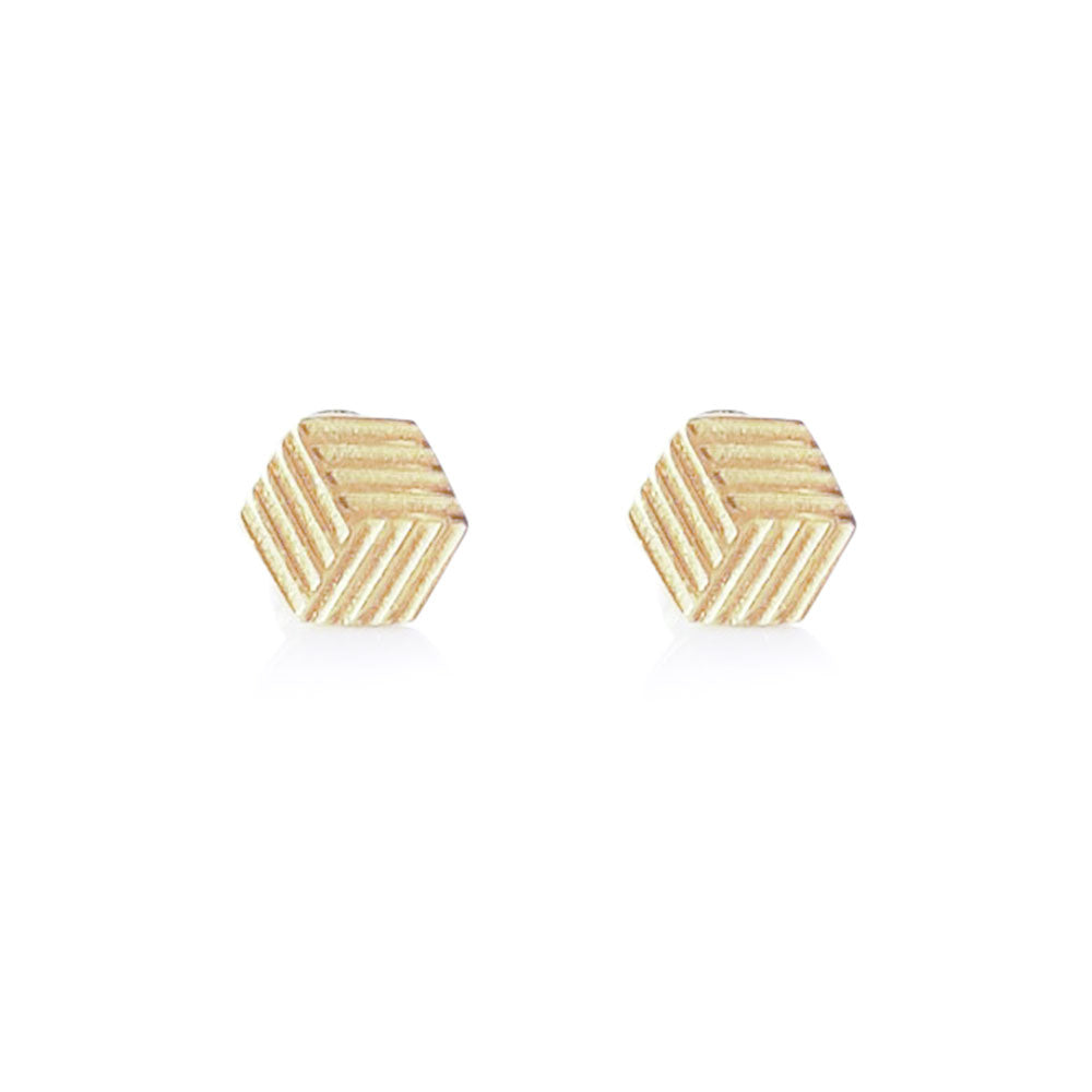 Solid Gold Hexagon Studs, Minimalist Earrings, 14K Hexagon Stud Earrings, Hexagon Stud Earrings, Hexagon Earrings, 6 Sided Polygon Earrings