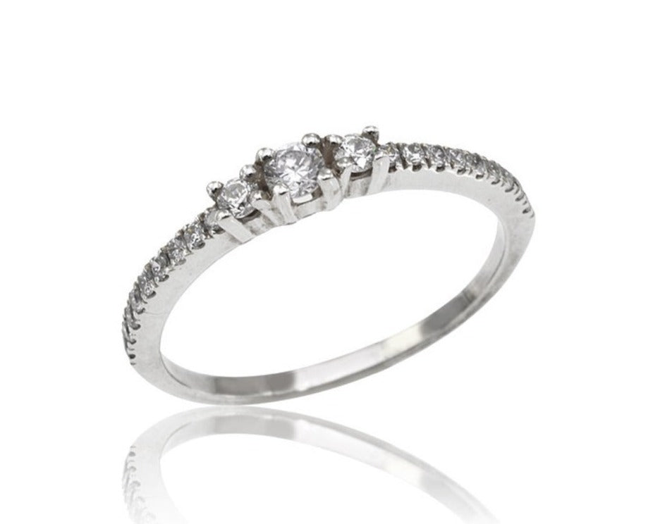 Three Stone Diamond Engagement Ring, 3 Stone Diamond Engagement Ring in 14k White Gold, Petite Micro pavé Trio Diamond Ring (0.33 ct. tw.)