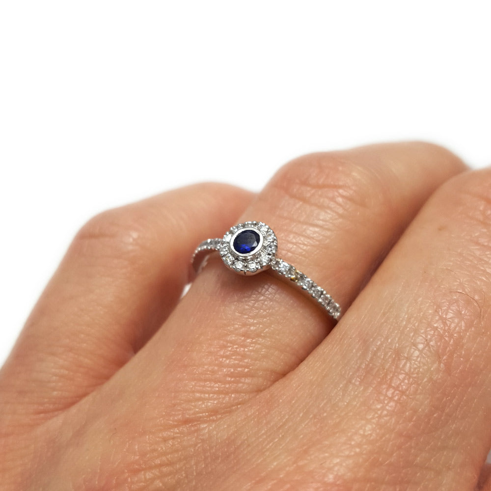 unique engagement ring, sapphire ring, anniversary ring, sapphire engagement ring, wedding band, round sapphire and diamond engagement band, blur sapphire and diamond ring for your future wife, perfect sapphire ring, promise ring, gifts for her