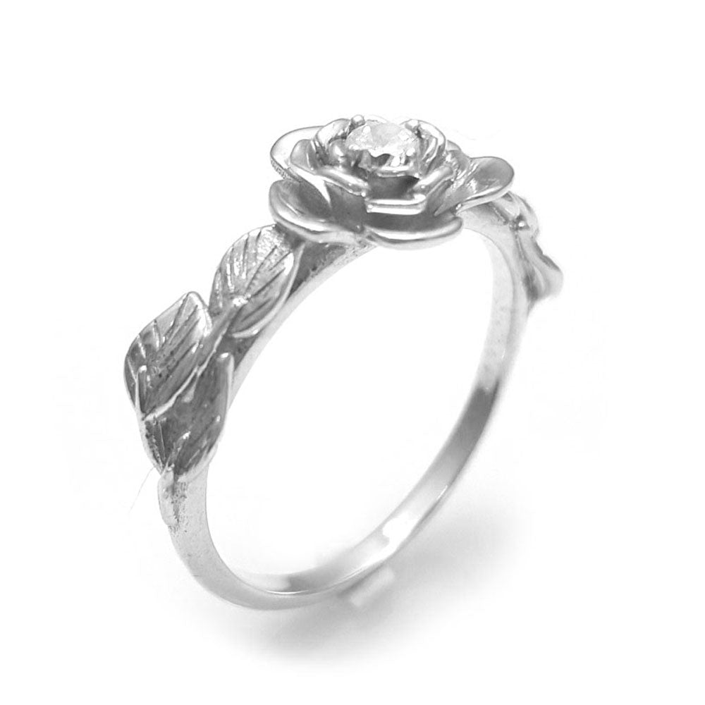 flower engagement ring, diamond Leaf Ring, 14K diamond Leaves Ring, Vintage engagemen ring,  vine ring,  Art Nouveau Ring, Antique,  diamond r