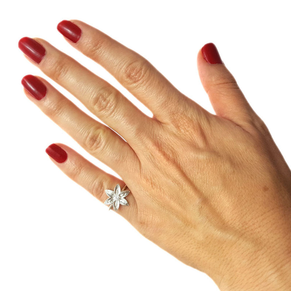 Diamond Flower Engagement Ring in White gold (0.1 ct. tw.)