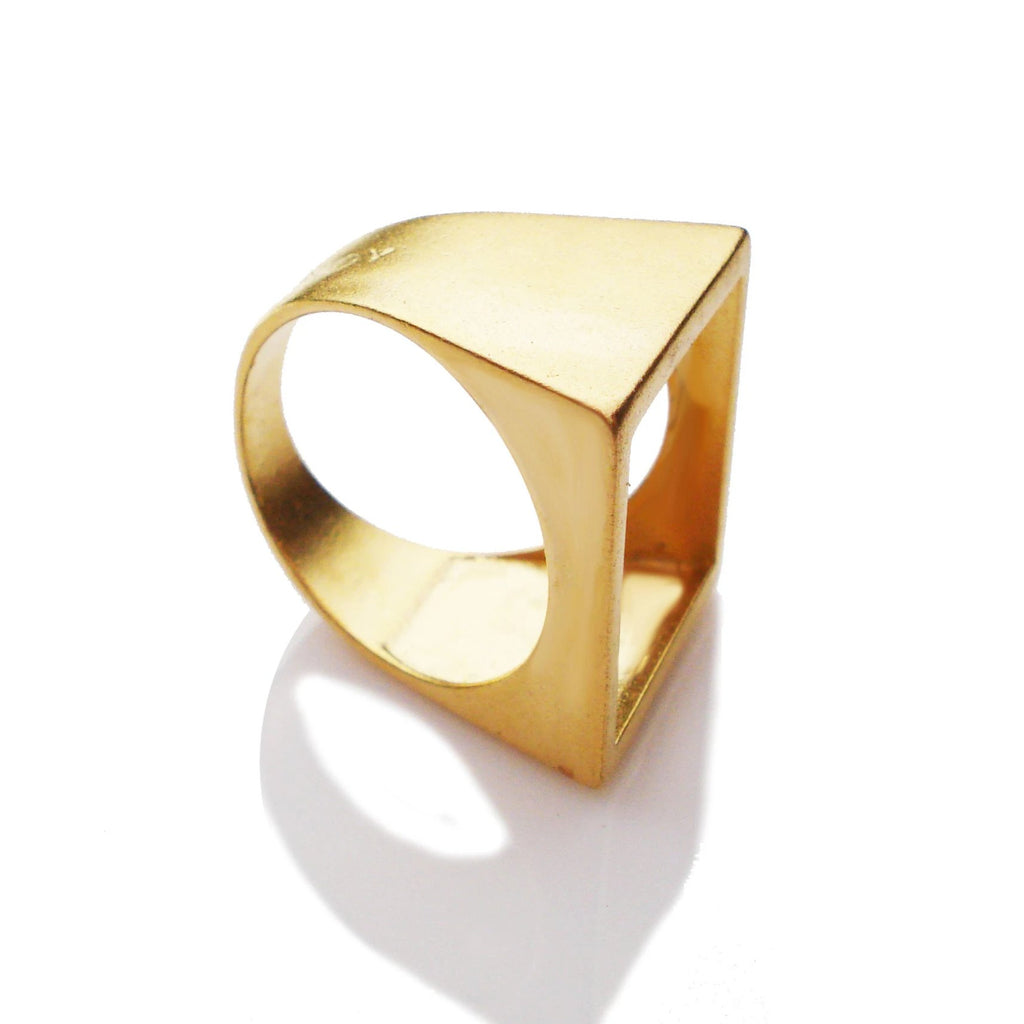open square ring, brass geometric ring, square ring, minimalist ring square jewelry, geometric open square gold plated ring