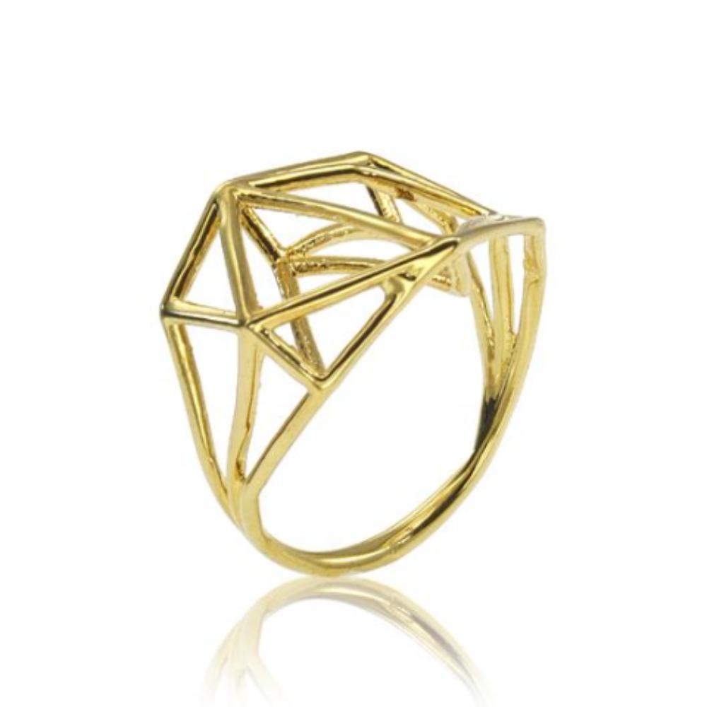 osnat har noy jewelry, 3D geometric ring,  minimalist ring, gold ring, geometric ring , geo brass ring, designer ring