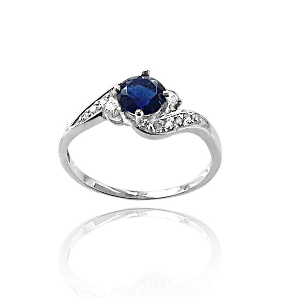 Round Sapphire and Diamond Ring in White Gold, Vintage Inspired Diamond and Sapphire Ring, Curvy Diamond and Sapphire Engagement Ring, sapphire and diamond ring, sapphire vintage ring, sapphire and diamond engagement rinh 